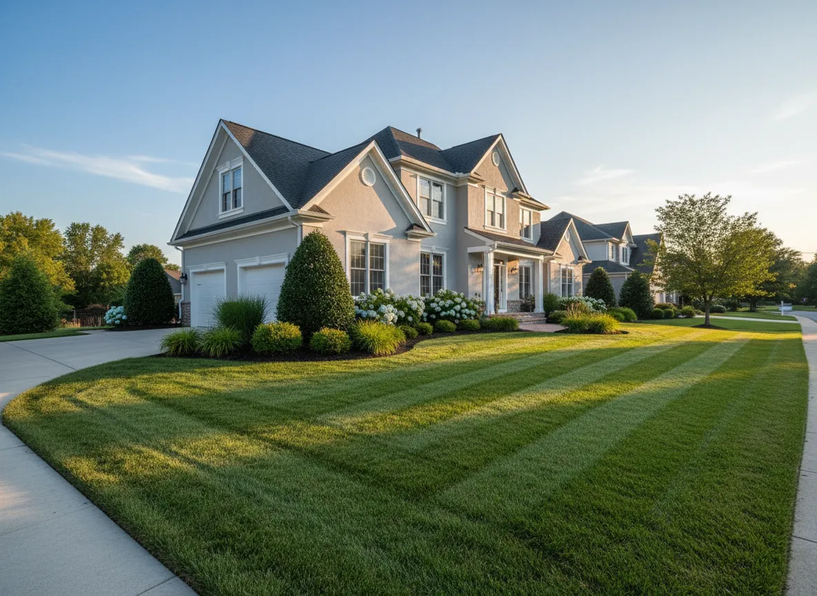 Freshly mowed suburban front yard with clean edges